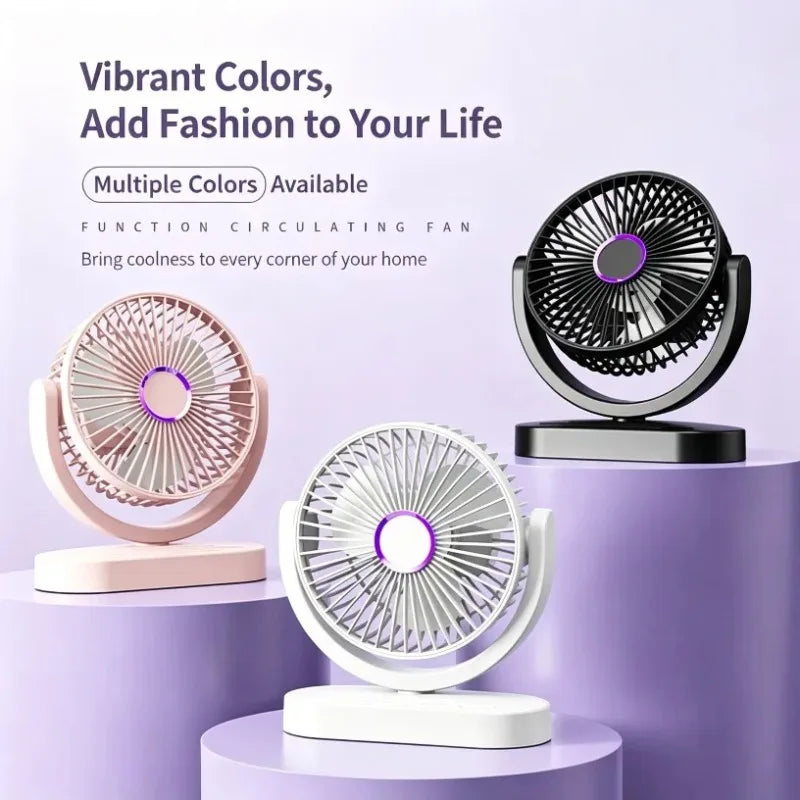 Portable Desktop Fan USB Rechargeable 3 Speed Quiet Mini Air Circulation Fan Brushless Motor Adjustable for Office Home Bedroom Oasis Select