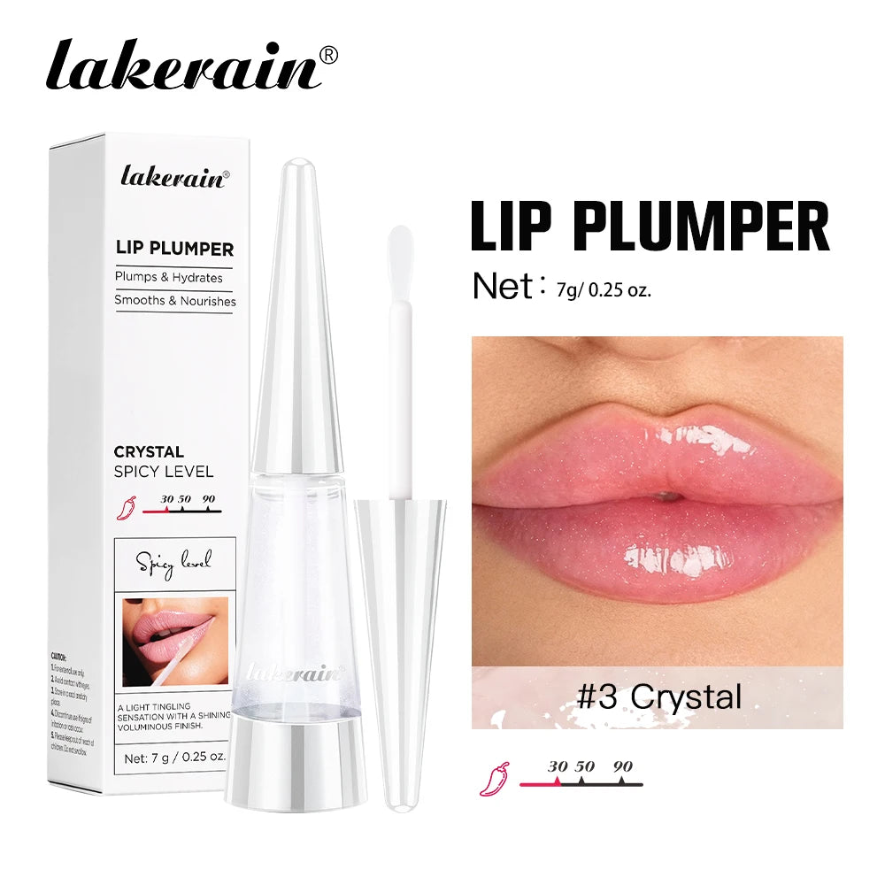Lakerain Lip Plumper Deep Hydration Long-Lasting Nourishment High-Shine Gloss Shining Voluminous Finish Lip Moisturizing Liquid Oasis Select Crystal