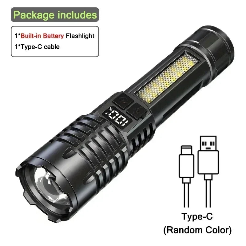 Portable Led Flashlight USB Rechargeable Zoomable Torch Strong Light 6 Mode Tactical Lamp for Camping Fishing Emergency Lantern Oasis Select Style A