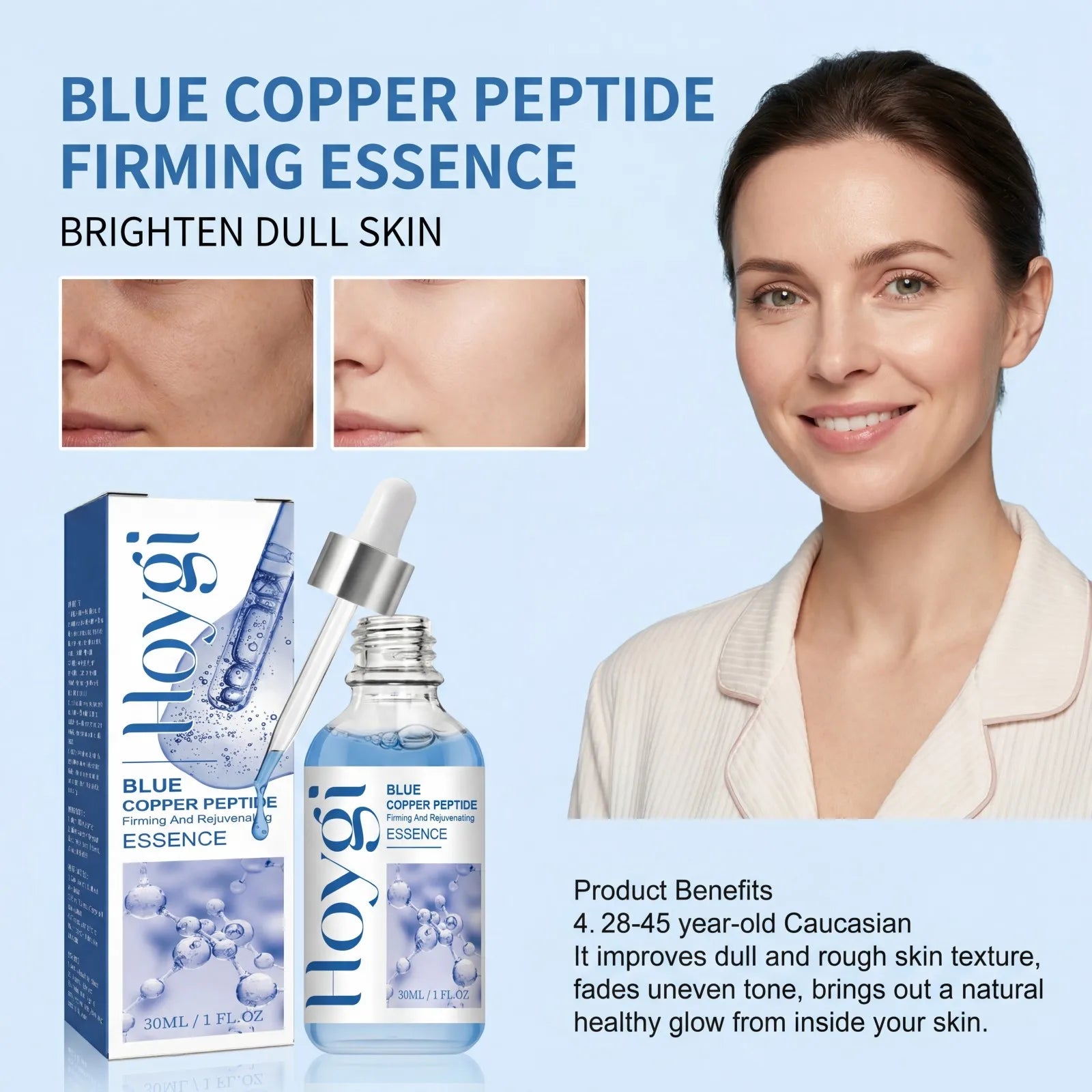 Blue Copper Peptide Firming Essence Brighten Dull Skin Reduce Fine Lines Hydrating Firming Face Care Skin Repairing 30ml Oasis Select