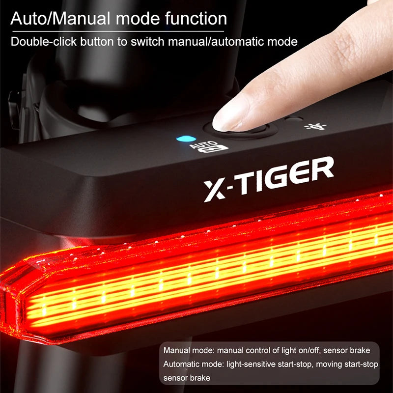 X-TIGER Bike Rear Light Smart Brake Sensing Light Bicycle Tail Light LED Charging Taillight Cycling Accessories Oasis Select