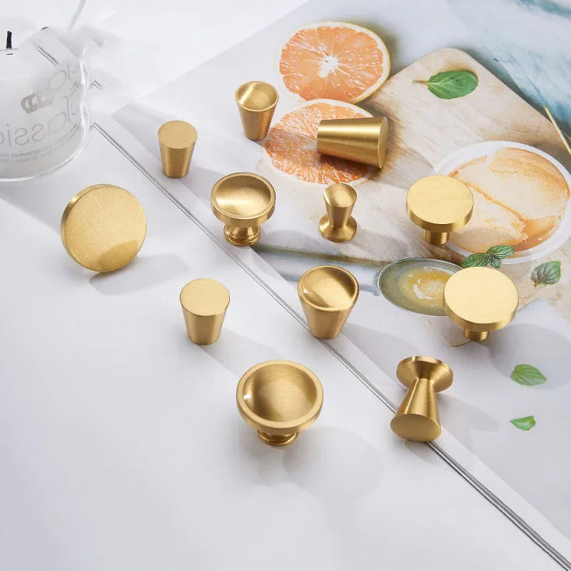 Modern Simple Solid Brass Cabinet Knobs Furniture Wardrobe Handle Kitchen Copper Pulls Doorknob Oasis Select