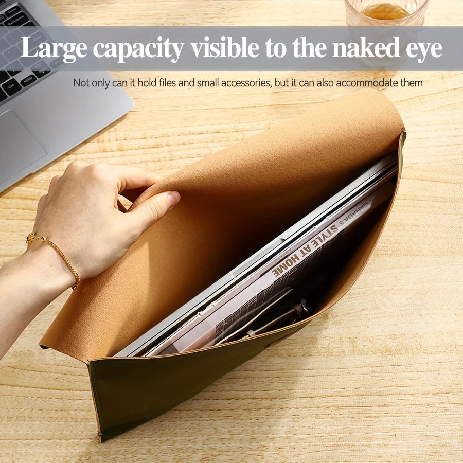A4 Leather File Folder Document Organizer Bag With Snap Closure Office Supplies Storage Case For Papers Portable Produce Box Oasis Select