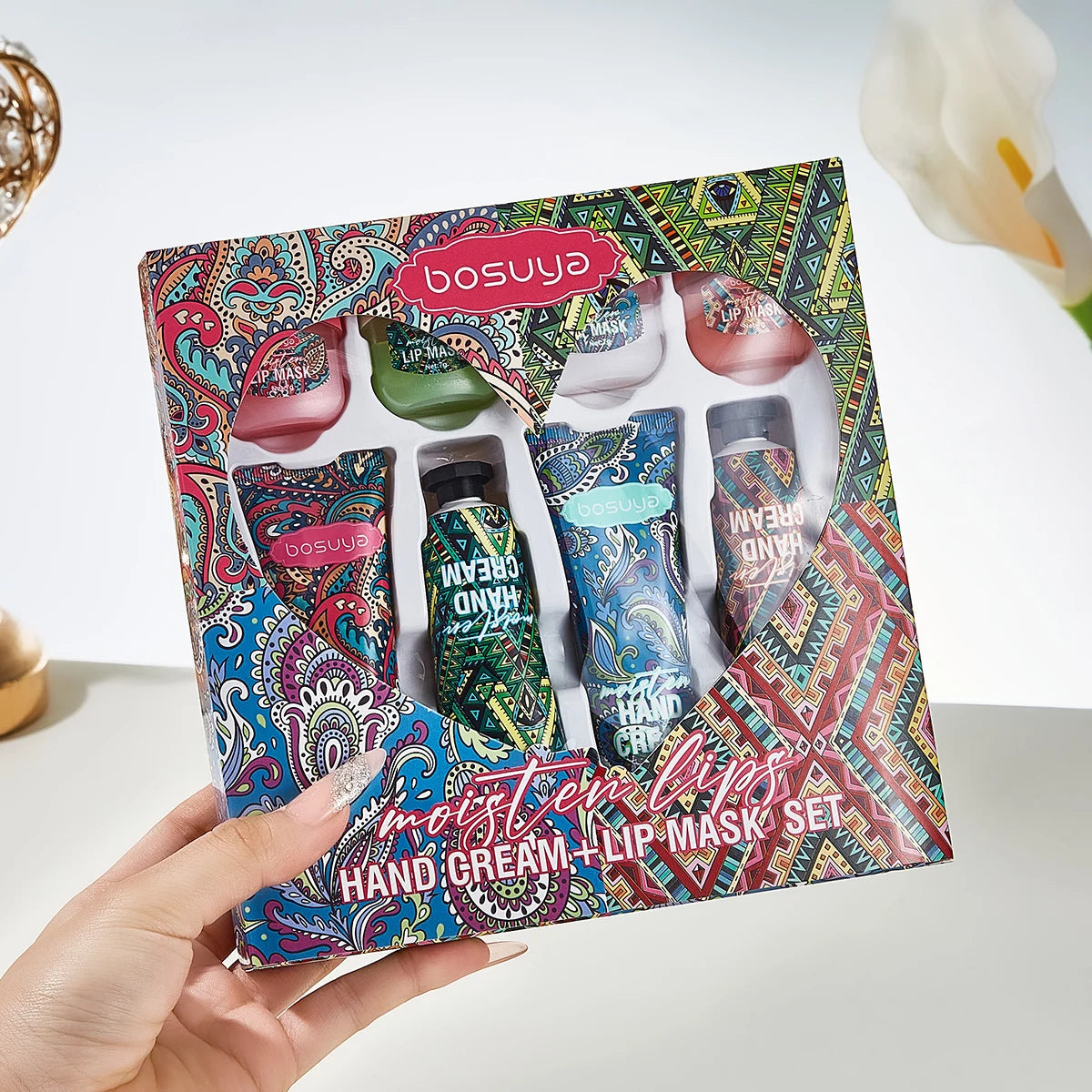 Bosuya 8-Pc Lip Mask & Hand Cream Set – Fruit Flavor Gift Lip & Hand Care Set Oasis Select 8pcs