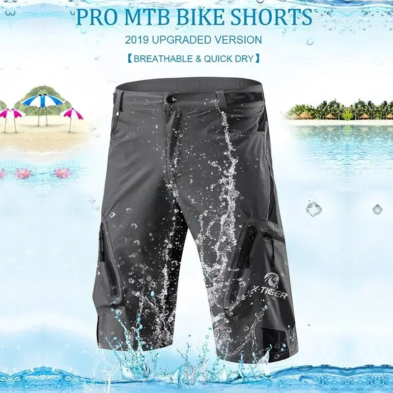 X-TIGER Men's Mountain Bike Shorts Loose Fit MTB Motorcycle Riding Shorts Multi-Pocket Outdoor Waterproof Hiking Cargo Shorts Oasis Select
