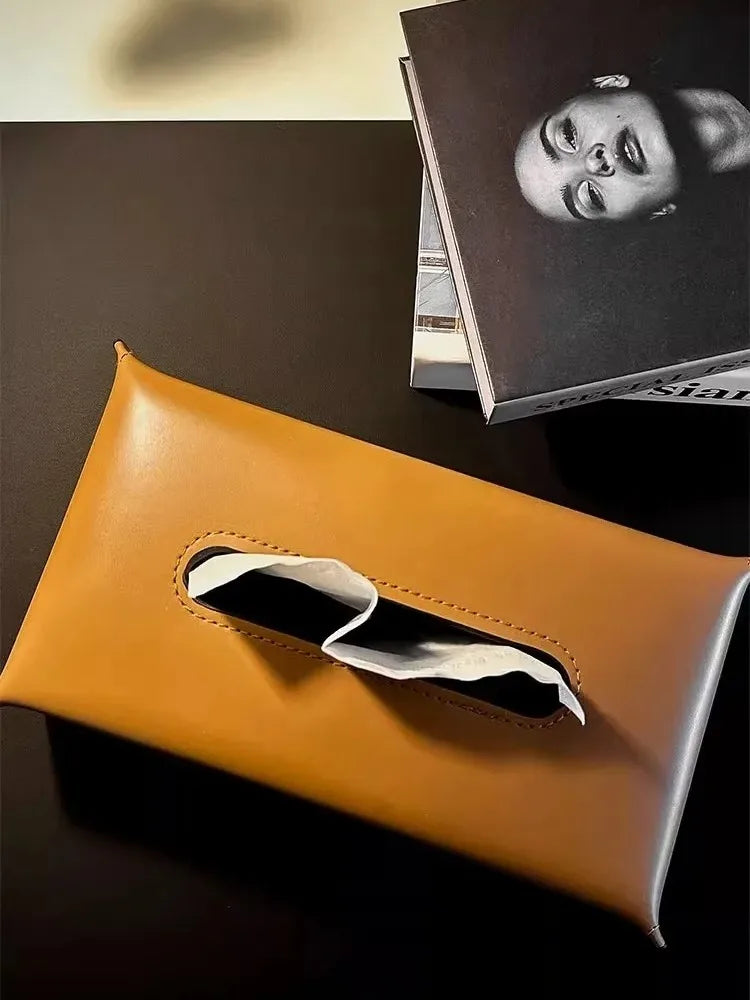 Modern Woven Leather Tissue Box Napkin Case Luxury Tissue Paper Holder Desktop Coffee Table Tissue Box Livingroom Decoration Oasis Select