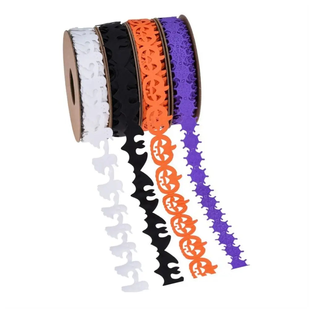 Embossed Design Halloween Ribbon 10m Length Handmade Pumpkin Ribbon DIY Ribbon Polyester Material Ghost Ribbon Gift Wrapping Oasis Select