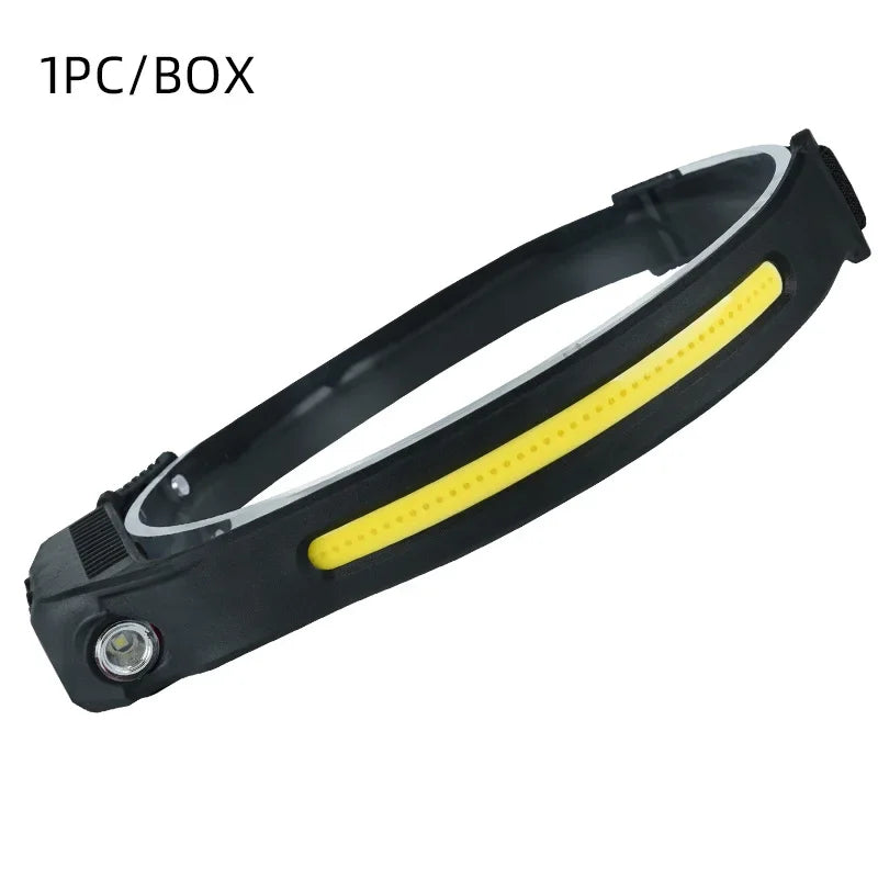 LED Headlight Sensor With Built-in Battery Head Flashlight USB Charging Work Light Super Bright Headband Oasis Select W689-1 white red