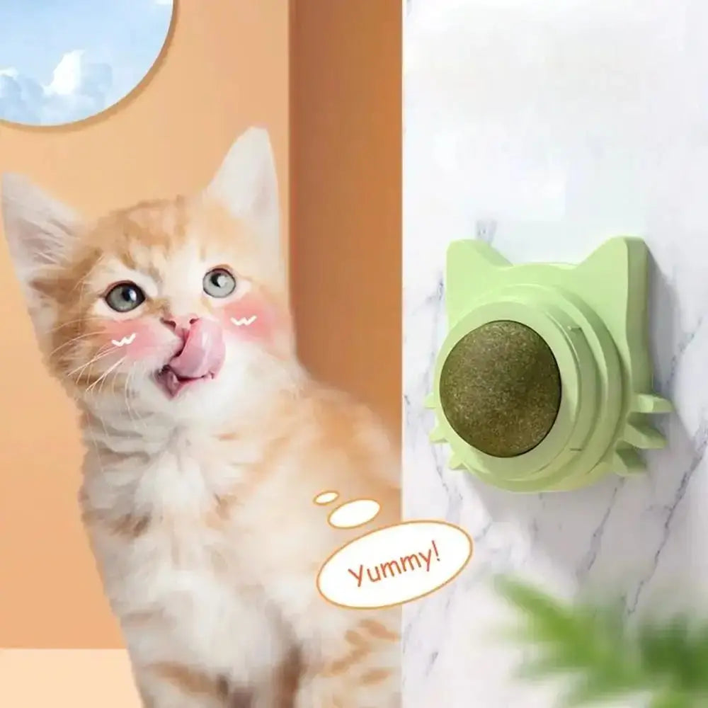 2024 Rotatable Catnip Ball Healthy Promote Digestion Cat Ball Natural Sugar Licking Cat Wall Stick-on Oasis Select