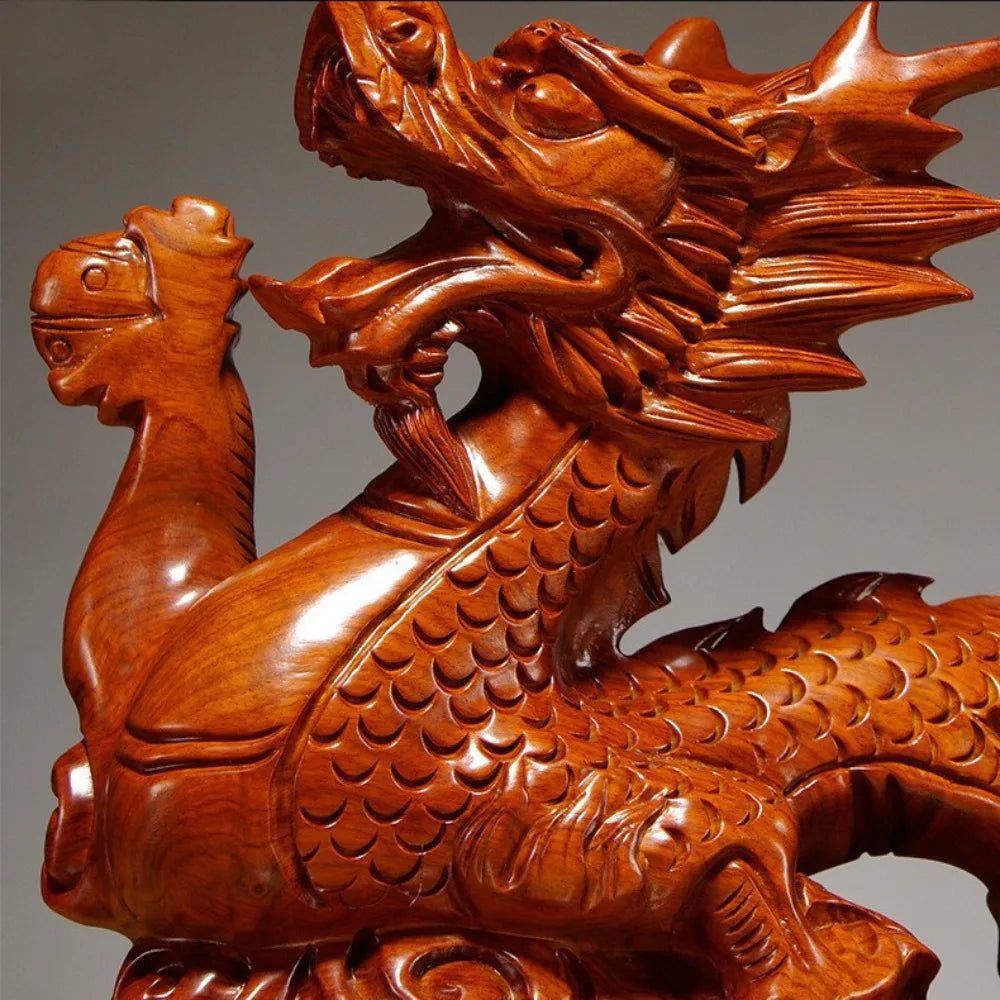 4 inches Wooden Chinese Feng Shui Dragon Statue for Office Home Tabletop Decor Fortune 2024 New Year Decoration Ornaments Oasis Select