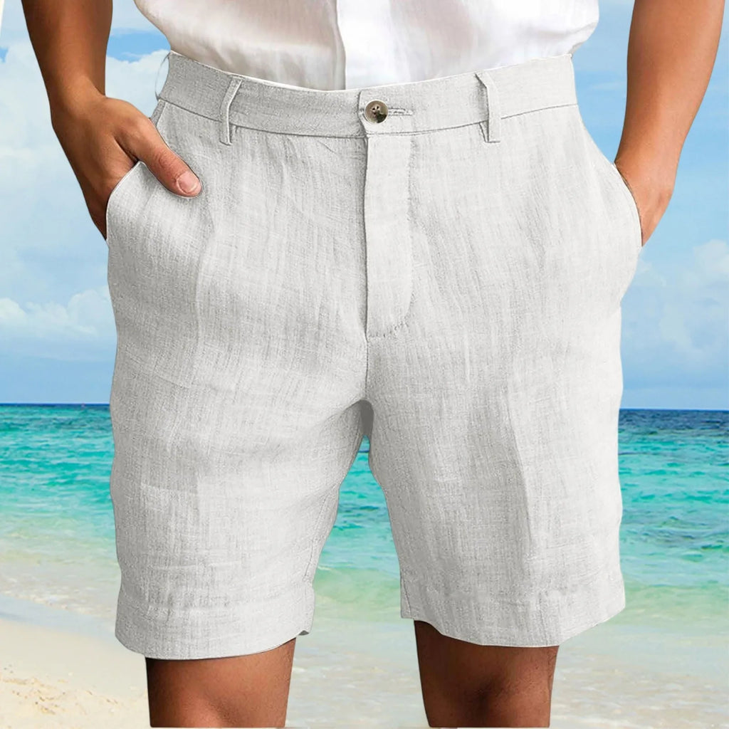 Summer Cotton Linen Shorts for Men Solid Casual Button Pocket Beach Shorts Men's Comfortable Simple Vacation Leiture Pants Oasis Select White XL