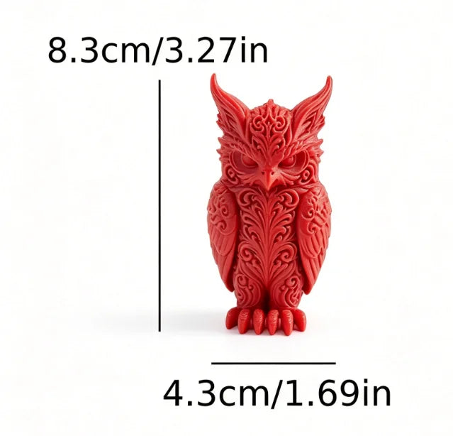 Mysterious Patterns Owl Figurines 3D Printed Forest Fantasy Miniature Statues Magic Bird Ornaments for Home Office Desktop Decor Oasis Select Owl red