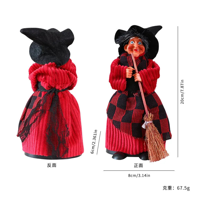 Halloween Decoration Witch Hanging Ornament - Retro Broom Prop for Bar, Haunted House, KTV | in Stock Oasis Select Red and black plaid