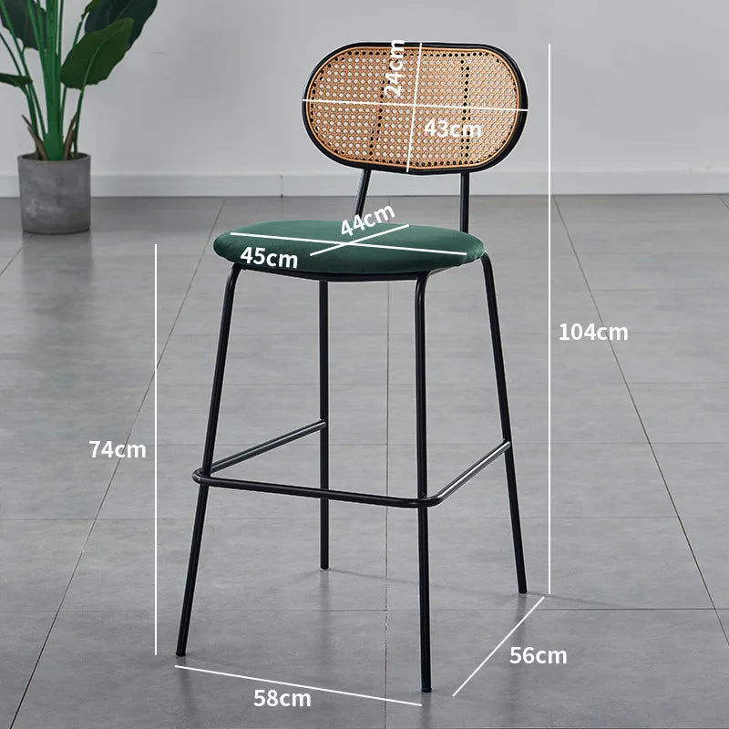 Multi-functional Nordic Modern Simple Bar Chair Home Rattan Backrest High Chair Soft Bag Bar Cafe Bar Stool Durable Oasis Select Emerald