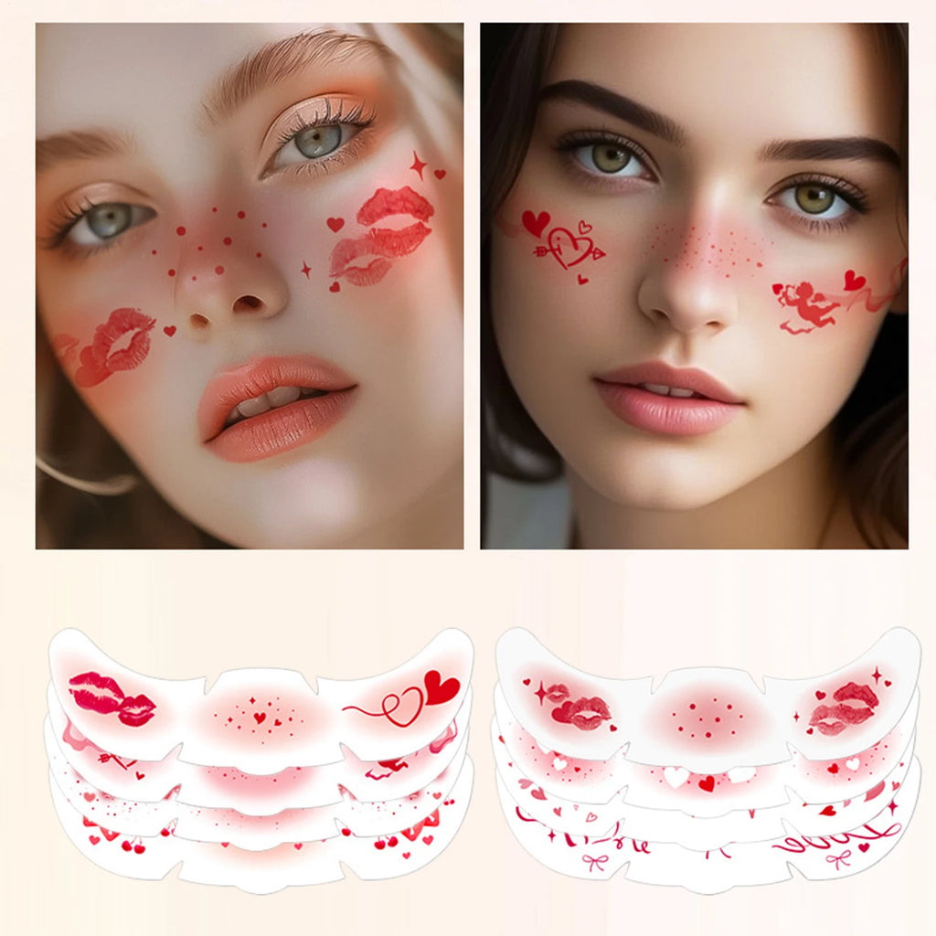 8pcs Heart-patterned glitter Freckles Makeup Patches Fake Freckles Temporary Tattoo Stickers Face Makeup Oasis Select