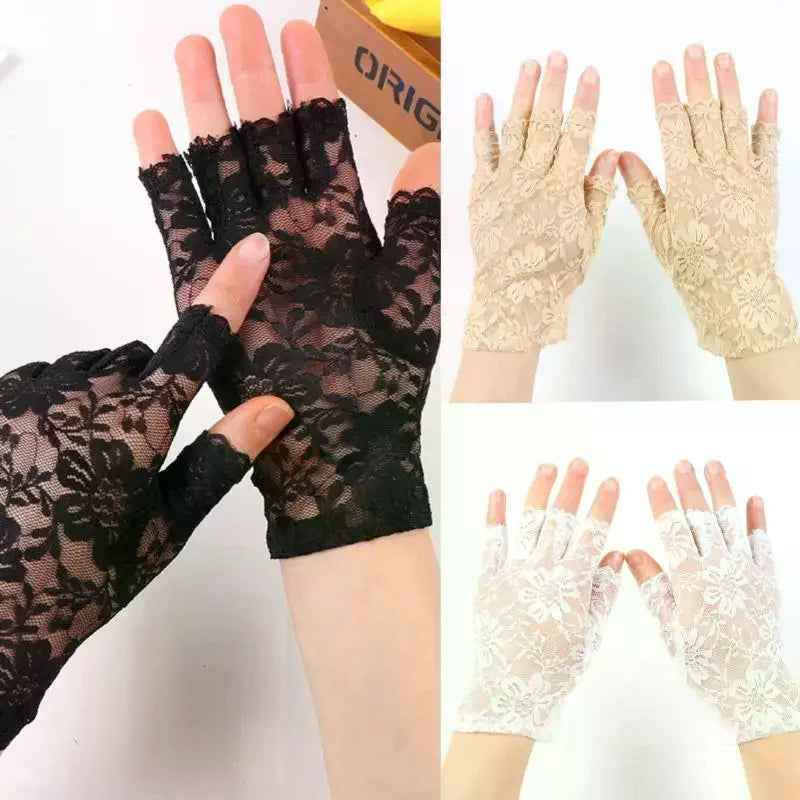 Lace Fingerless Gloves Women Elegant Breathable Bridal Wedding Party Cosplay Driving Fashion Accessory Oasis Select