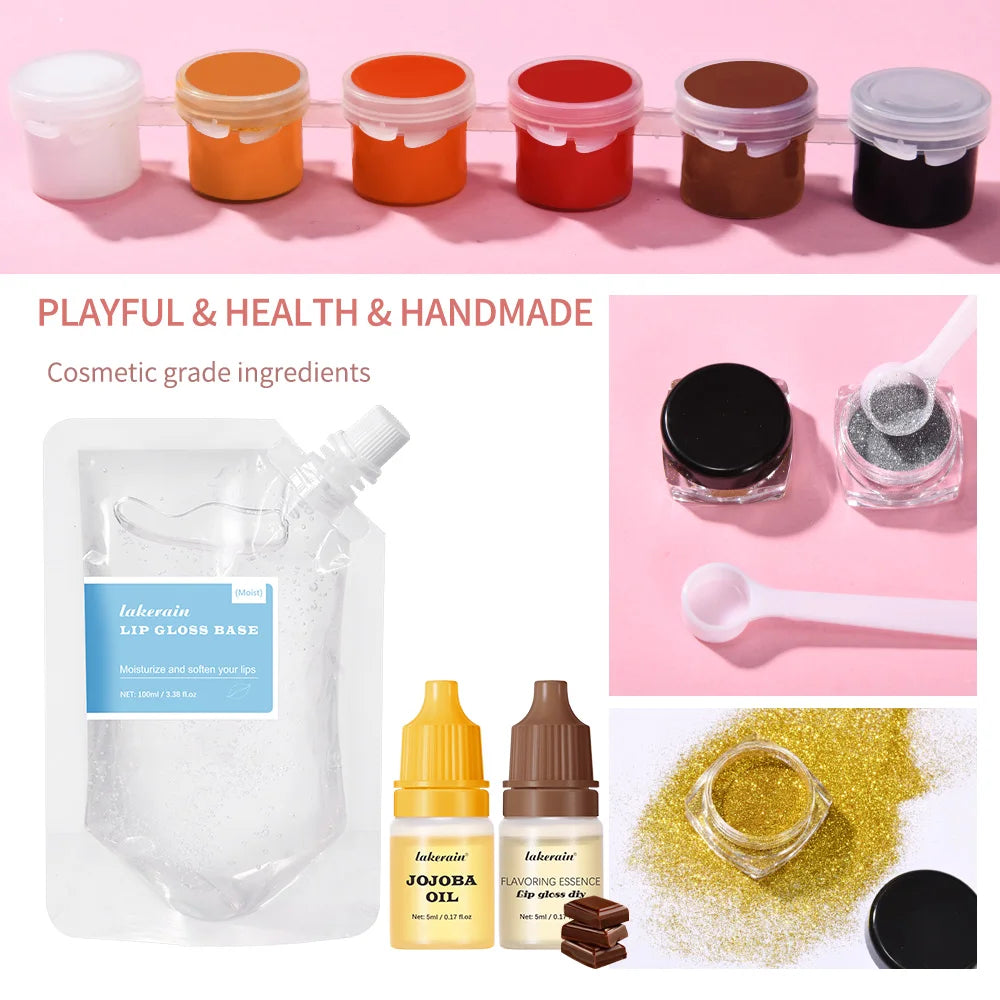 DIY Lip Gloss Kit for Women Girls Gift DIY Lip Gloss Base 100ml Glitter Flavor Powder Glitter Essence And Tubes Cosmetic Set Oasis Select