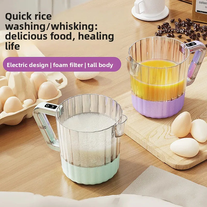Electric Rice Washing Cup – Auto Mixing & Built-In Foam Filter