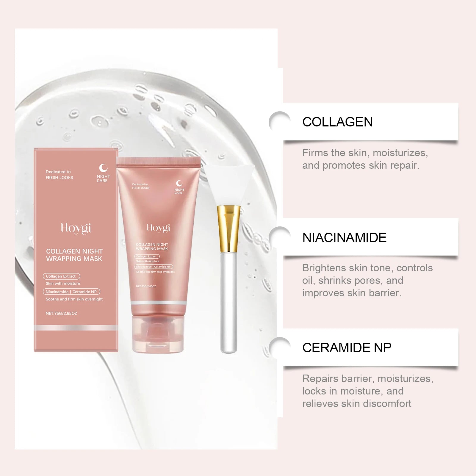 Collagen Peel Off Face Mask Pore Shrinking Hydrating Moisturizing Night Wrapping Mask Cream Firming Skin Peel-off Facial Mask Oasis Select