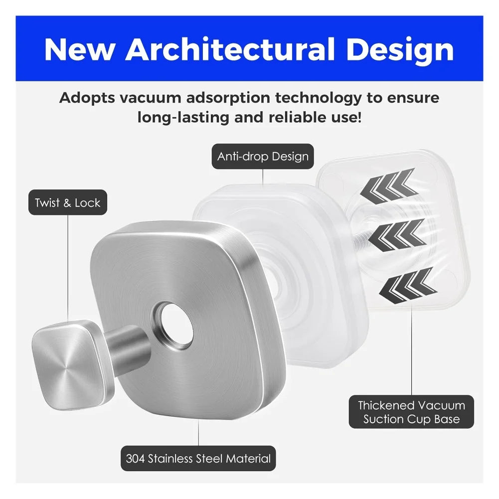 4pcs Suction Cup Hooks Stainless Steel 6x6cm Strong Cohesive Hook For Reliably Supporting Hanging Towels, Bathrobes Oasis Select