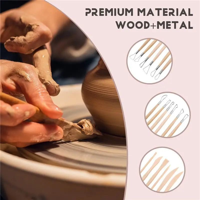 LIKE WISH Pottery Clay Sculpting Tools, 22Pcs Wooden Handle Pottery Carving Tools & Metal Scraper & Plastic Clay Shaping Tools Oasis Select