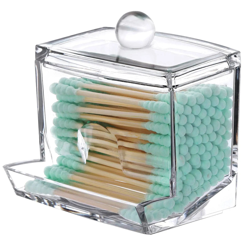 Acrylic Cotton Swab Holder with Bamboo Lid - Clear Cotton Swab Dispenser Bathroom Container Cotton Swab Canister Oasis Select D