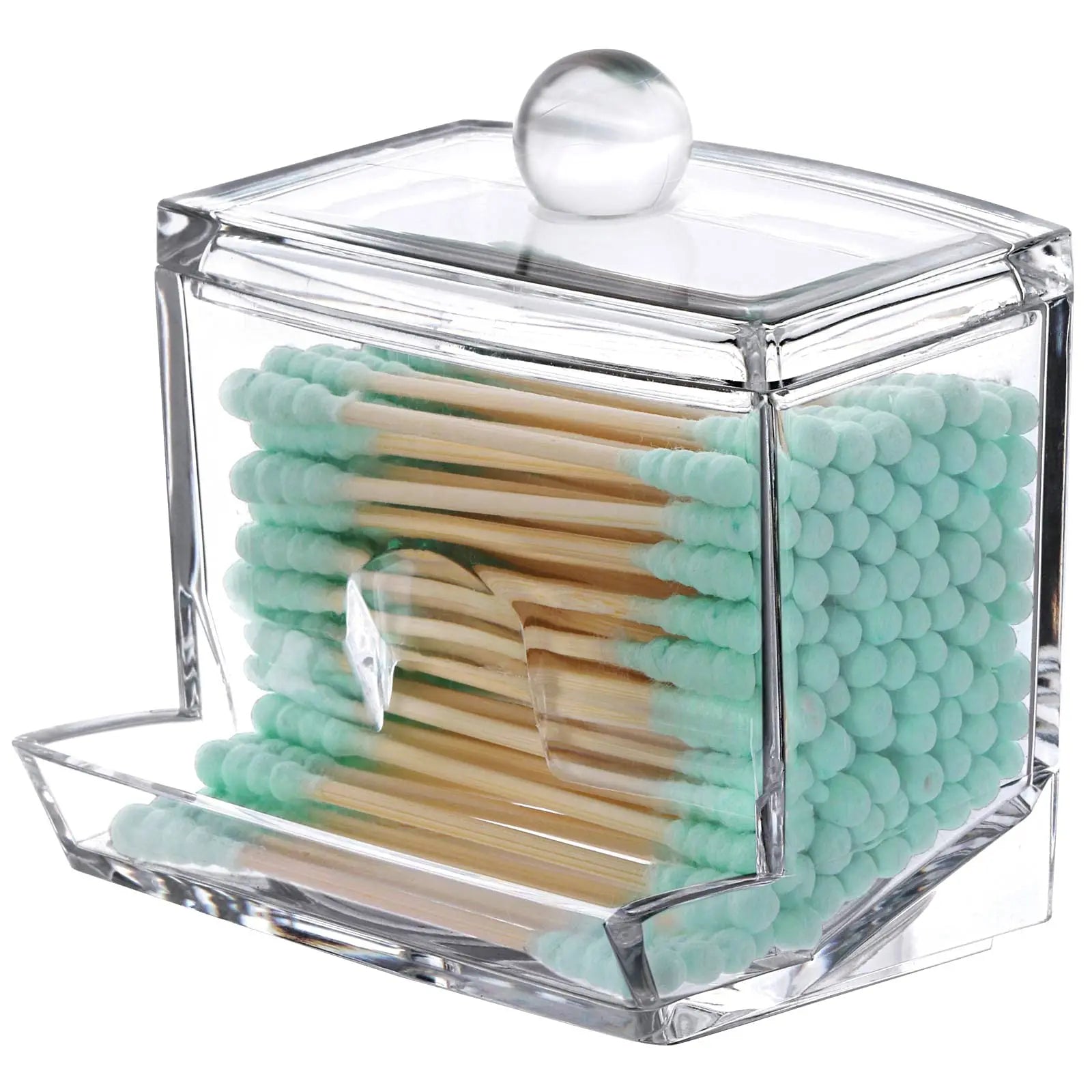 Acrylic Cotton Swab Holder with Bamboo Lid - Clear Cotton Swab Dispenser Bathroom Container Cotton Swab Canister Oasis Select D
