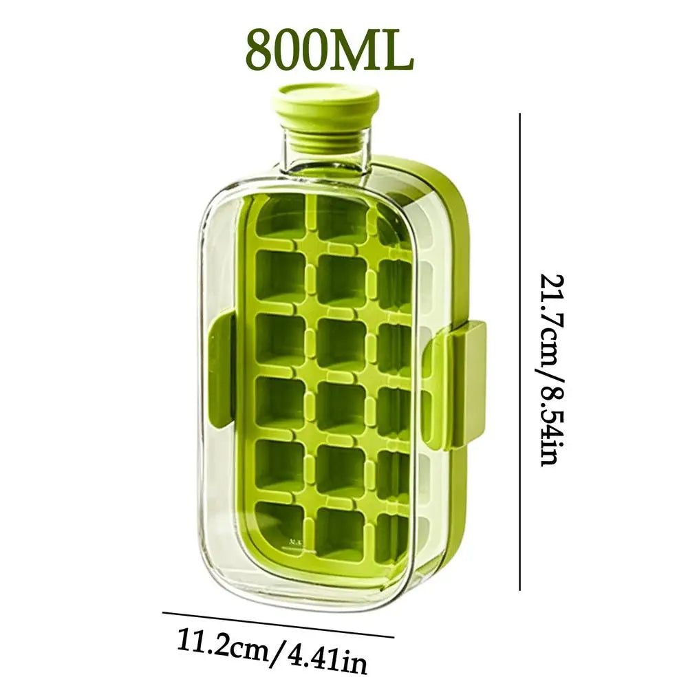 Ice Mold Bottle 2-in-1 Iced Drink Making Easy Release Ice Maker Ice Cube Bottle with Straw Easy Release Water Bottle Ice Mold Oasis Select Green 800ML