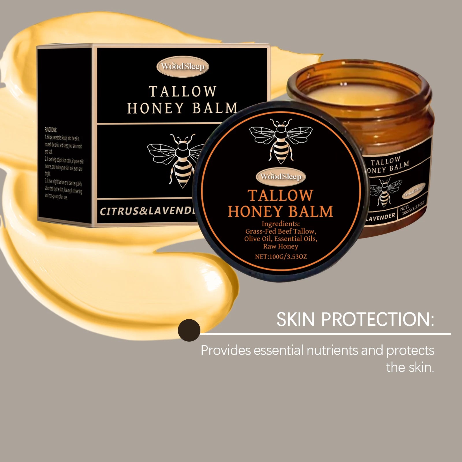 120g Multi Purpose Tallow Honey Balm Deep Moisturizing Nourishing for Extremely Dry Skin Face Hand Body Care Soothe Damaged Skin Oasis Select