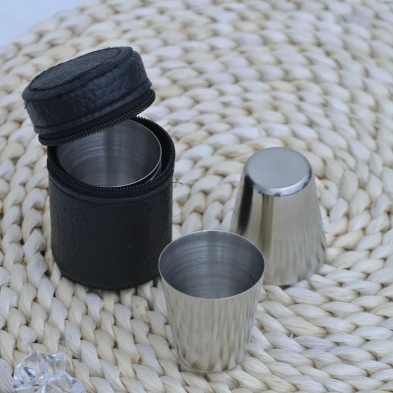 4Pcs 30ml Stainless Steel Shot Glasses with Leather Case Outdoor Hiking Gear Stackable Cup Camping Sets Portable Drink-ware Cup Oasis Select