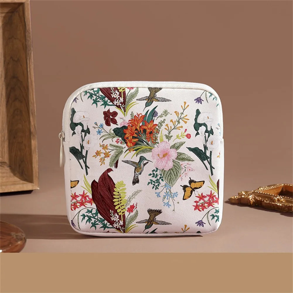 Women Girls Cosmetic Makeup Bag Coin Purse Large Capacity Sanitary Pads Bag Portable Mini Data Cables Organizer Multipurpose Oasis Select Color 5-12x12cm