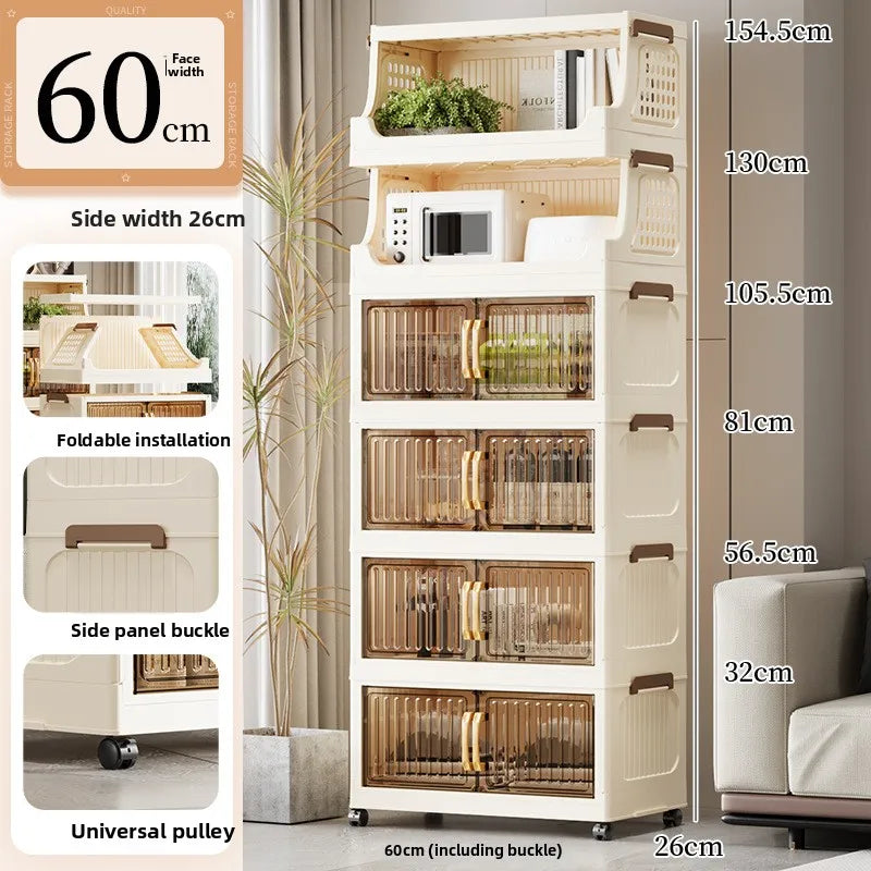 40-50-60 transparent household living room multi-layer mobile snack locker storage folding rack locker Oasis Select 60CM 2 plus 4