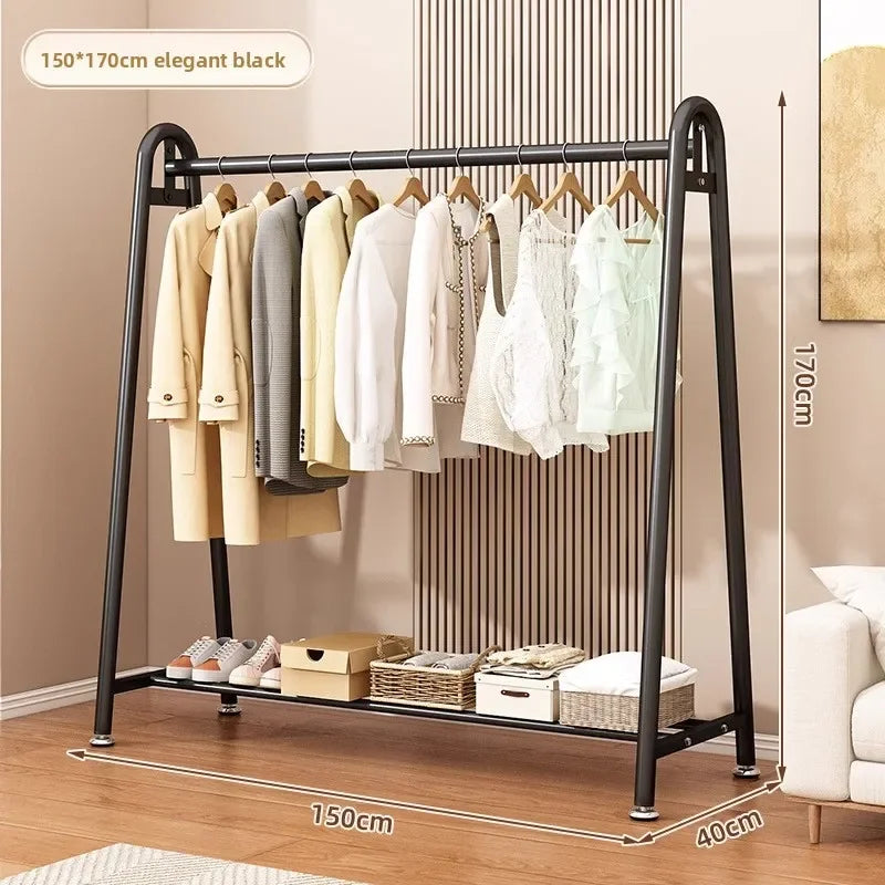 Simple Coat Rack Floor-to-ceiling Indoor Drying Rack Storage Rack Household Bedroom Floor-to-ceiling Clothes Rack Hanger Oasis Select Black 150-170-A