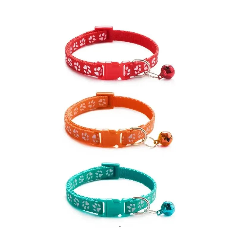 1/6pcs Pet Collar With Bell, Cartoon Footprints, Colorful Dog, Puppy, Cat Accessories, Adjustable Safety Bell Ring Necklace, Pet Oasis Select Mix-3pcs 4
