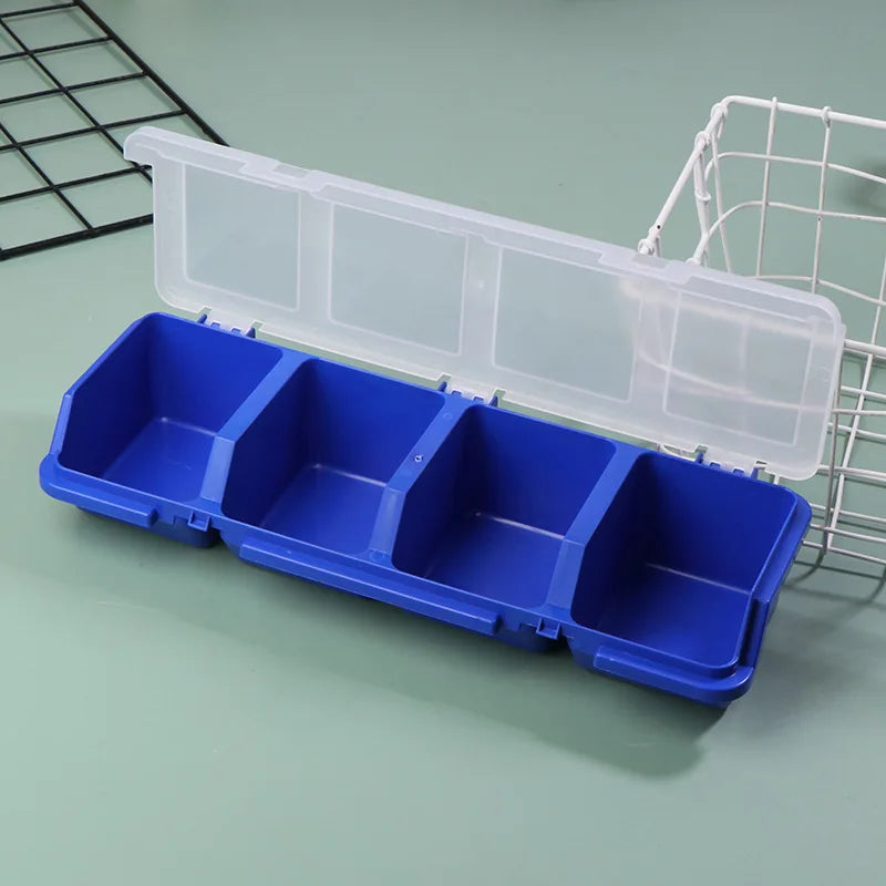 1Pcs Parts Storage Box Plastic Screw Organizer Box with 4 Compartment Tool Part Container Bin with Lid Display Storage Case Oasis Select Blue