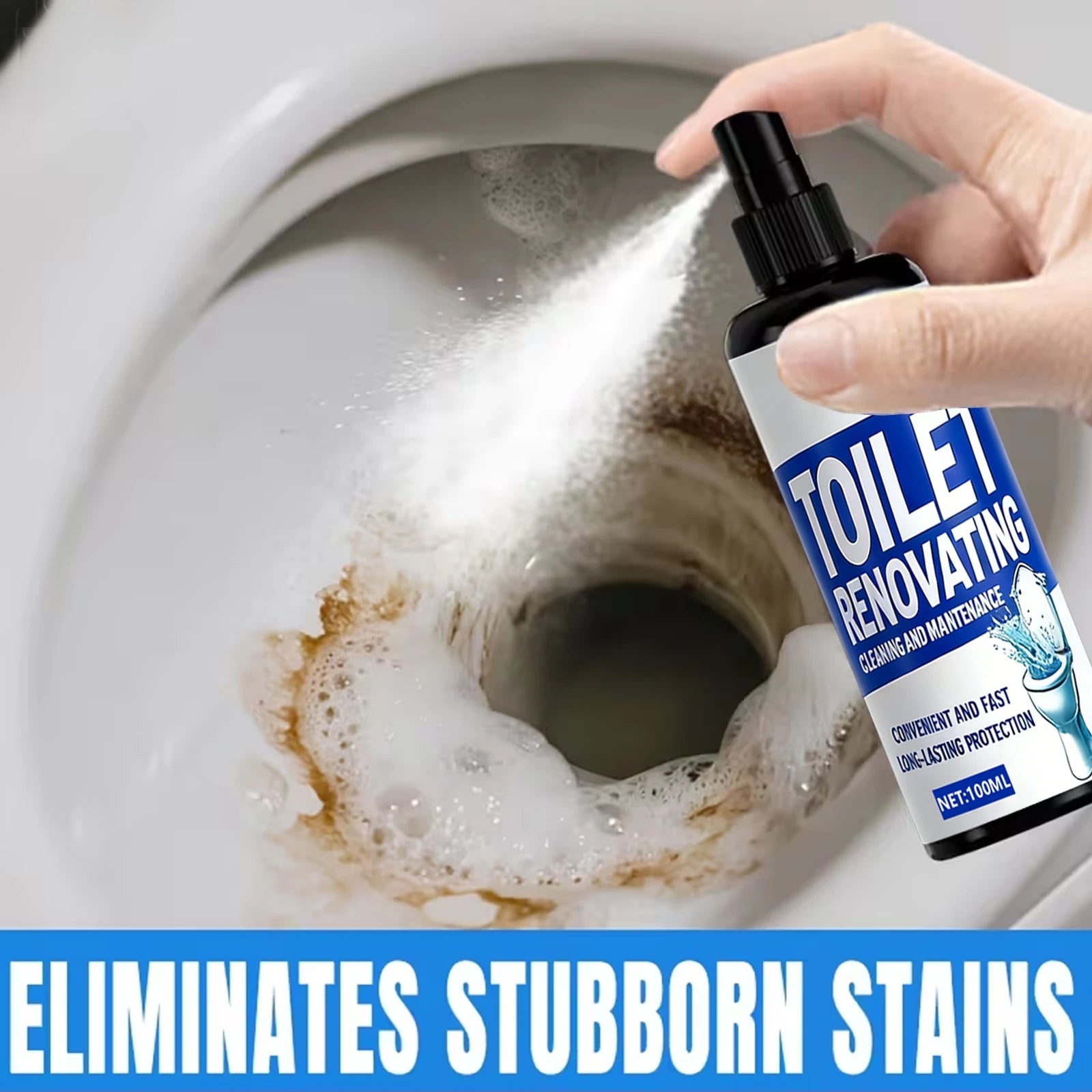 Toilet Renovating Spray, 100ML Toilet Bowl Cleaner & Stain Remover, Powerful Deep Cleaning for Limescale, Yellow Stains & Grime, Oasis Select