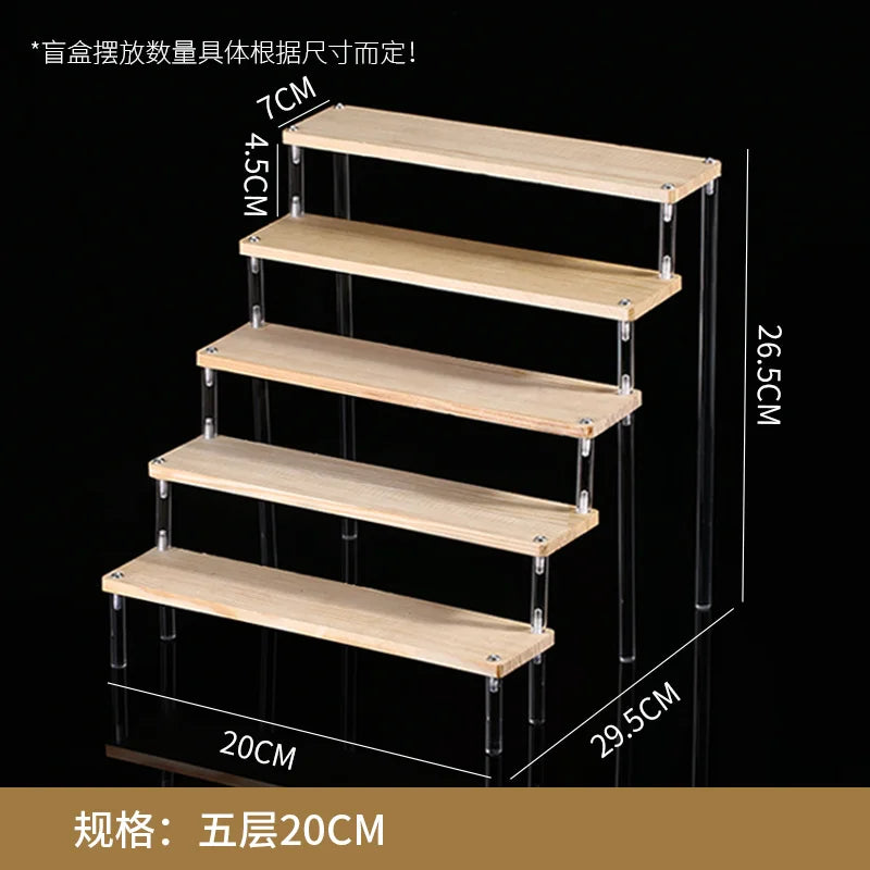 Wooden Ladder Display Stand – 2–5 Tier Acrylic Shelf Rack