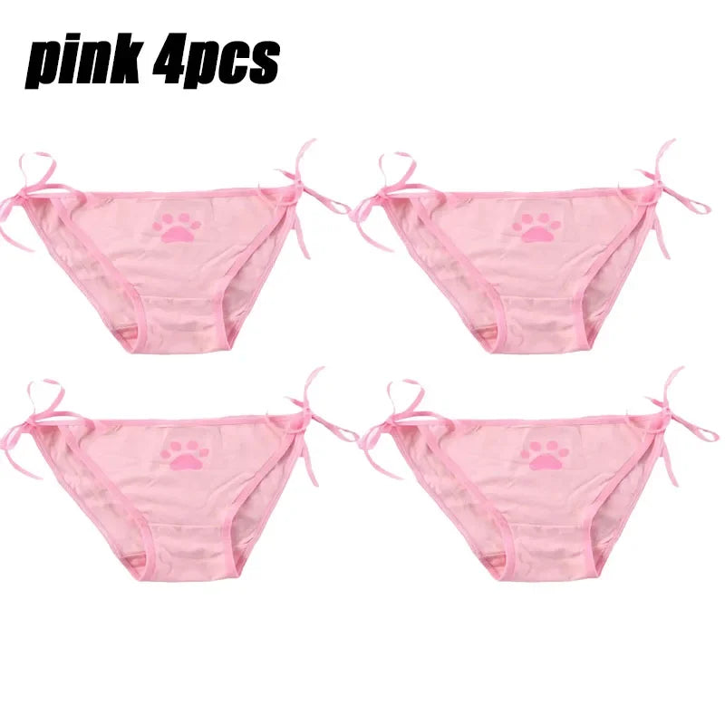 1-6PCS Sexy Bandage Lolita Panties Low Waist Lingerie Cute Claw Women's Briefs Low Waist Animation Underwear Oasis Select pink 4pcs One Size As shown