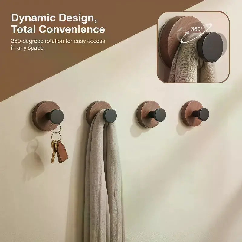 Wood Suction Cup Hook Walnut No-Drill Decor Hanger Heavy Duty Waterproof for Door Back Keys Towel Clothes Bathroom Oasis Select