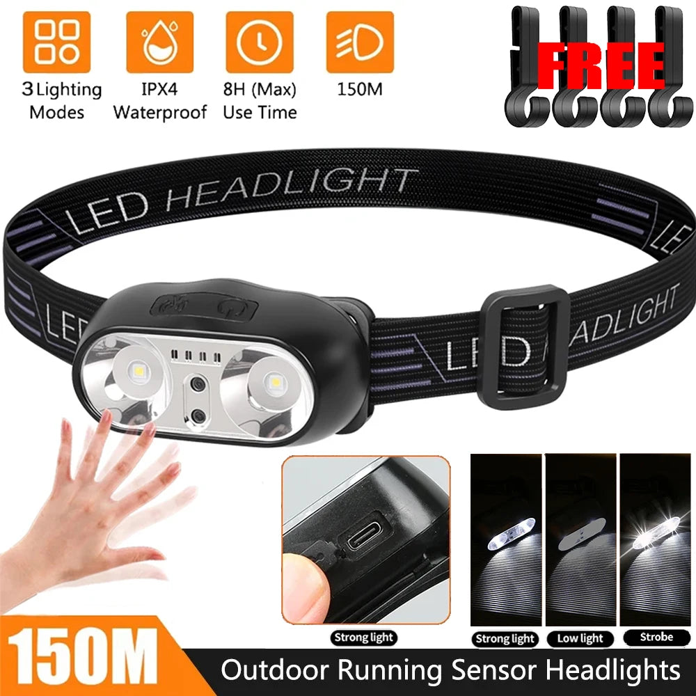 Portable XPE+LED Motion Sensor Headlight Rechargeable HeadLamp Flashlight Front Light for Camping Hiking Emergency Lantern Torch Oasis Select
