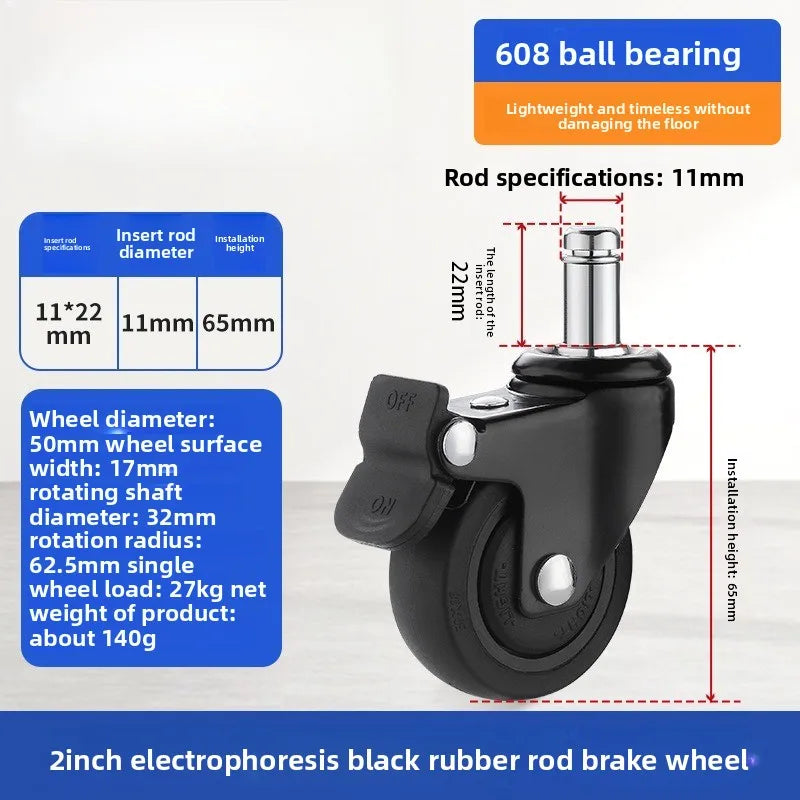 4PCS Casters Wheels 2 inch Heavy Duty Swivel Soft Rubber Roller with Brake for Platform Trolley Furniture Wheels Oasis Select 4pcs 2inch N