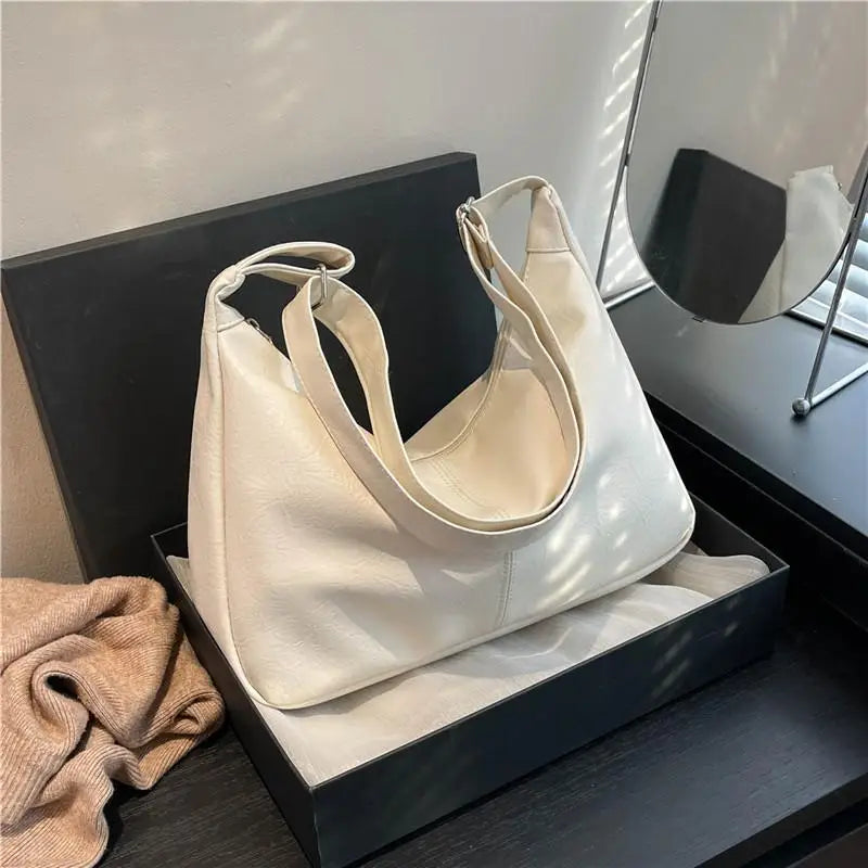 Retro PU Leather Shoulder Bag – Large Capacity Women's Tote