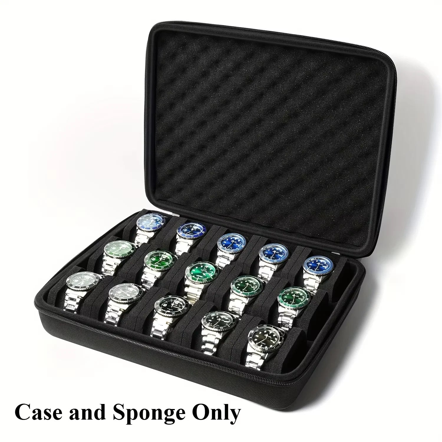 Hard-Shell 15 Slots Watch Storage Organizer Case, Watch Carry Box Fit Large And Small Watches, With Soft Foam Pillow Oasis Select