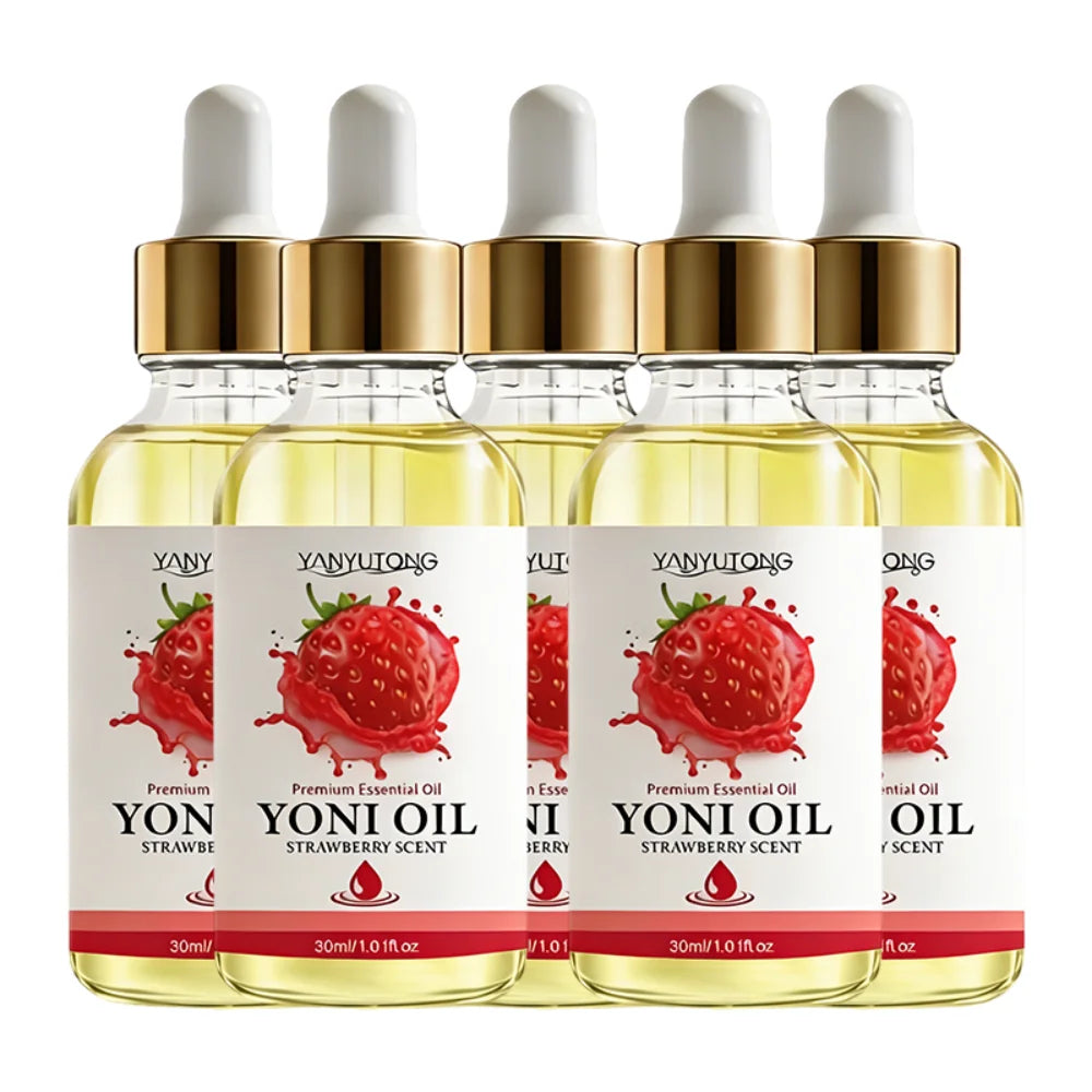 30ml Yoni Oil, Strawberry Scented, Natural & Plant-Based, pH Balance, Odor Eliminator, Feminine Care, Moisturizer Oasis Select 5 pcs 30ml