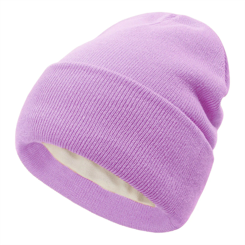Double-layer knitted hat with fleece lining, solid color acrylic thickened cold hat, women's beanie hat for warmth Oasis Select 8
