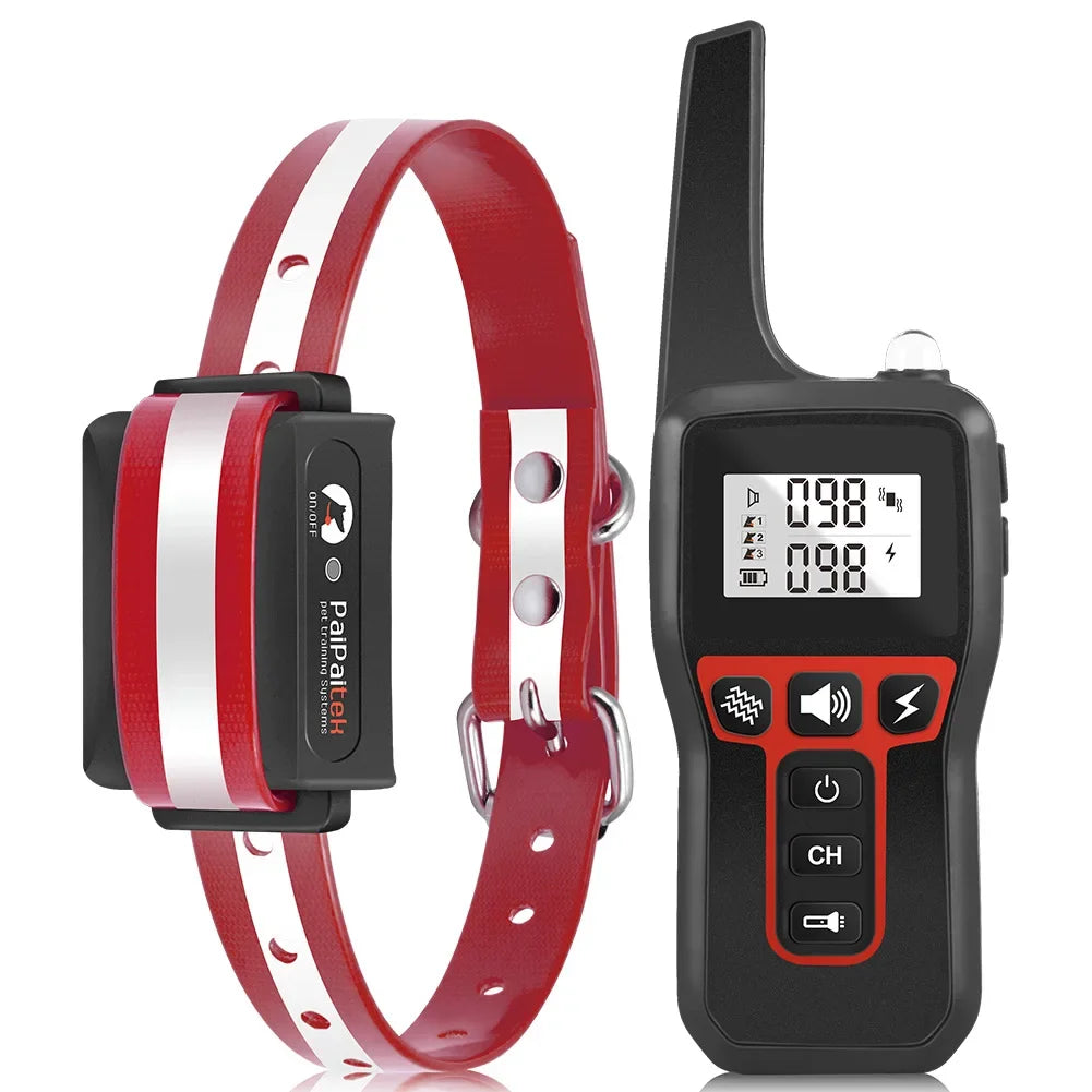 Pet Training Collar Dog Bark Control Stop Shock Collar Rechargeable Waterproof Electric Shock 1000m Remote Dog Training Tools Oasis Select Red