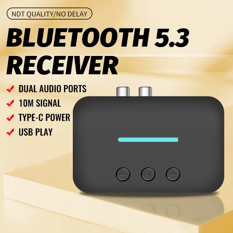 Bluetooth 5.3 Audio Receiver USB Wireless Adapter Stereo 3.5mm AUX/RCA Support U-Disk Playback For Desktop Speaker Amplifier Car Oasis Select