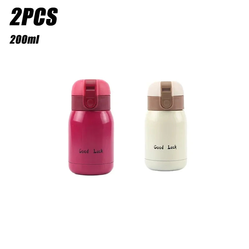 1/2PCS Goodluck Small Cute Mini Thermos Cup MINI Portable Creative Pot Belly Water Cup Pocket Cup with Hand Gift Oasis Select Rose Red-White 200ML