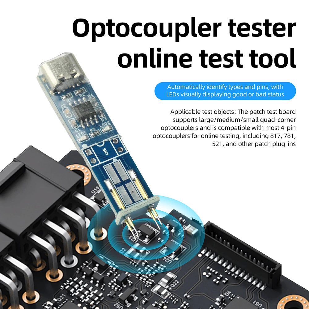 4-Pin Optocoupler Tester Type-C Online In-circuit Test Tool Auto Identify Pin LED Indicator Support SMD 817 781 521 Optocoupler Oasis Select