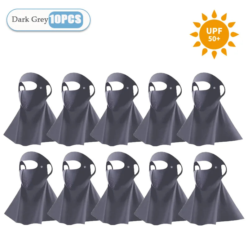 1-10PCS 3D Ice Silk Sun Face Mask Women UV Protection Cooling Breathable Dustproof Balaclava for Outdoor Sports Cycling Oasis Select Dark Grey-10PCS